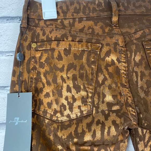 7 For All Mankind Metallic Gold & Brown Animal Print Leopard Skinny Jeans size 6 - Picture 7 of 16